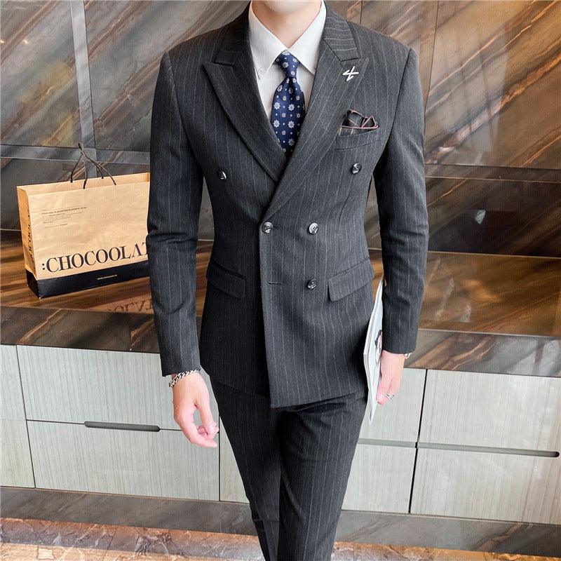 Groom suits Men's 2021 wedding dress Korean version of the slim striped suit male set four seasons dress - Viva Vista Store