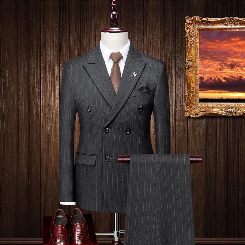 Three-piece set union suit Korean version of striped black dress Slim men's suit suit - Viva Vista Store