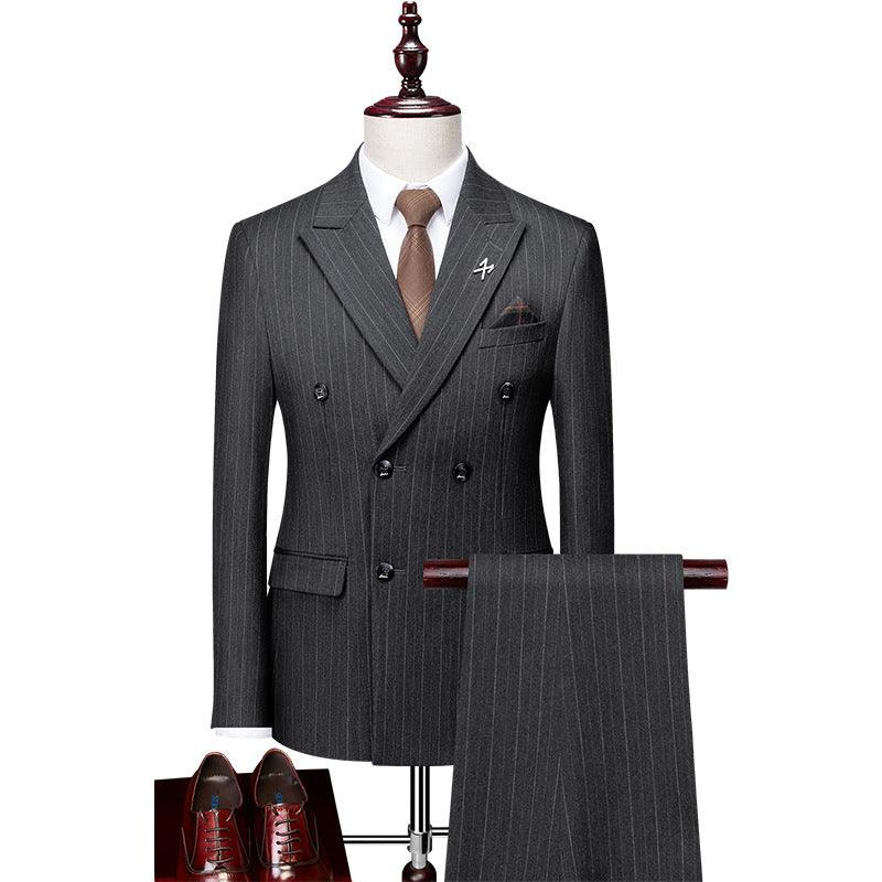 Three-piece set union suit Korean version of striped black dress Slim men's suit suit - Viva Vista Store