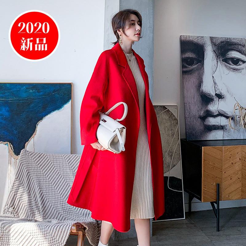 Autumn and winter big card with water corrugated double-sided cashmere coat female high-end bathrobe wool coat wind clothing female - Viva Vista Store