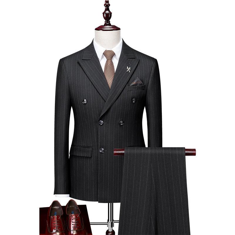 Three-piece set union suit Korean version of striped black dress Slim men's suit suit - Viva Vista Store