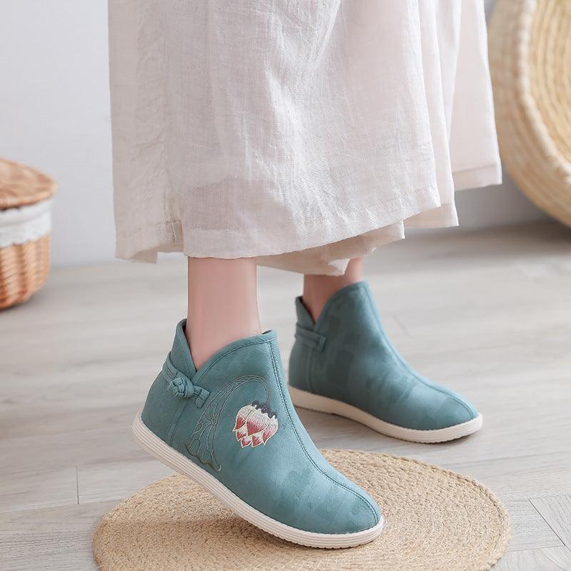 Autumn and winter new old Beijing cloth shoes women's national style cleans boots embroidery cotton boots ancient wind flat women single boots - Viva Vista Store