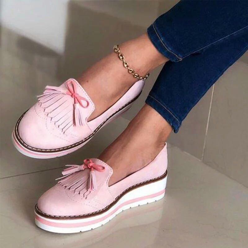 summer cross-border foreign trade new round head Japanese tassel women's casual lace platform lazy shoes flat shoes - Viva Vista Store