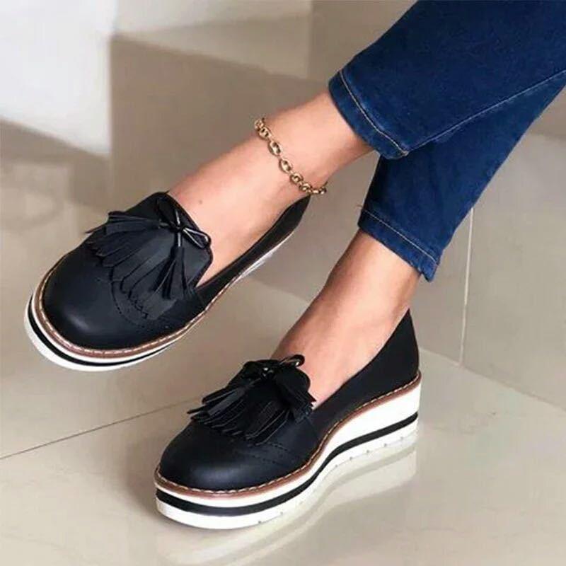 summer cross-border foreign trade new round head Japanese tassel women's casual lace platform lazy shoes flat shoes - Viva Vista Store