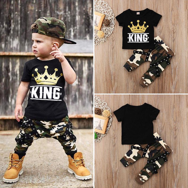 Short-sleeved black top casual camouflage pants boys suit - Viva Vista Store