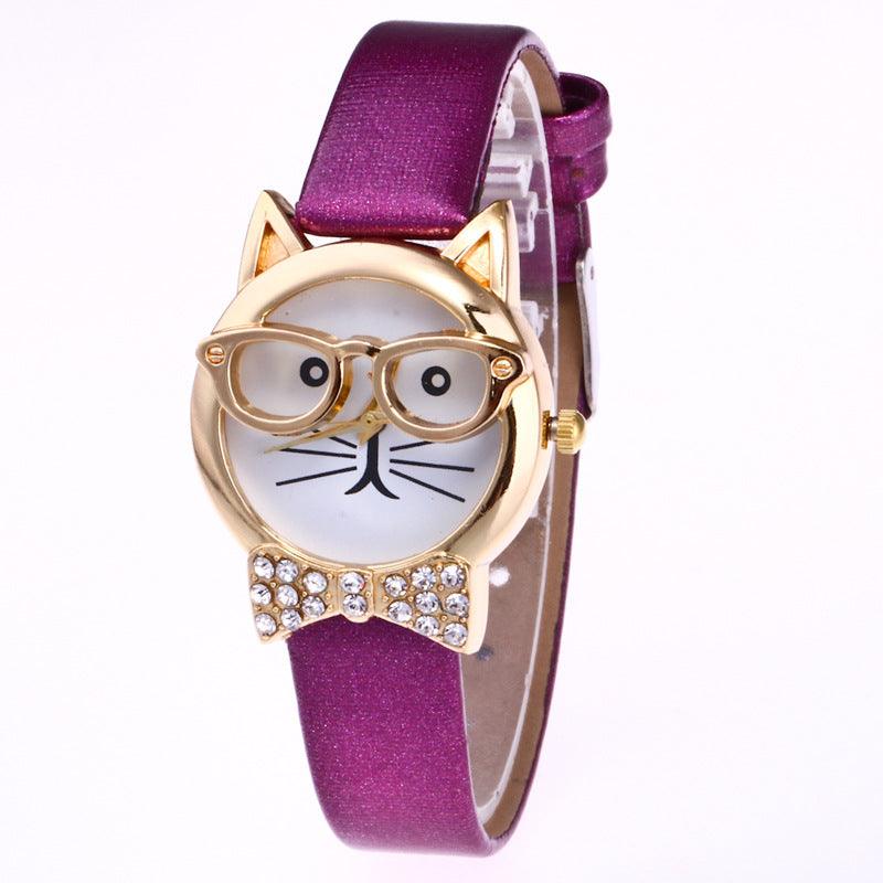 Animal cat face diamond collar eye glasses cat quartz watch student cartoon Wish Watches a generation - Viva Vista Store