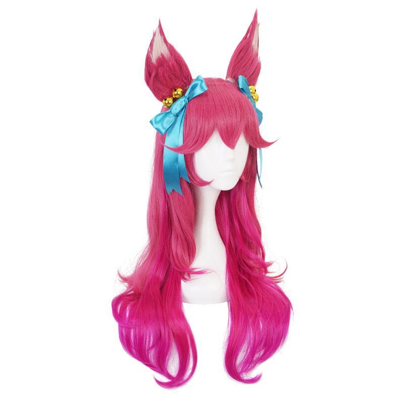 LOL Spirit Blossom Skin Ahri Wig 80cm Long Red Wavy Wigs with Headwear - Viva Vista Store