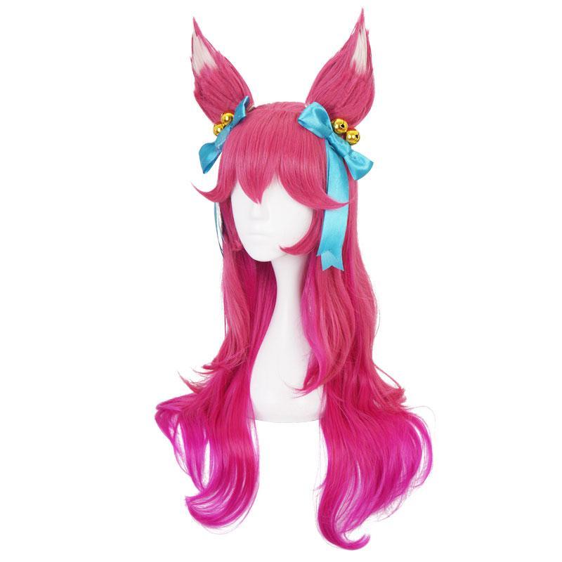 LOL Spirit Blossom Skin Ahri Wig 80cm Long Red Wavy Wigs with Headwear - Viva Vista Store