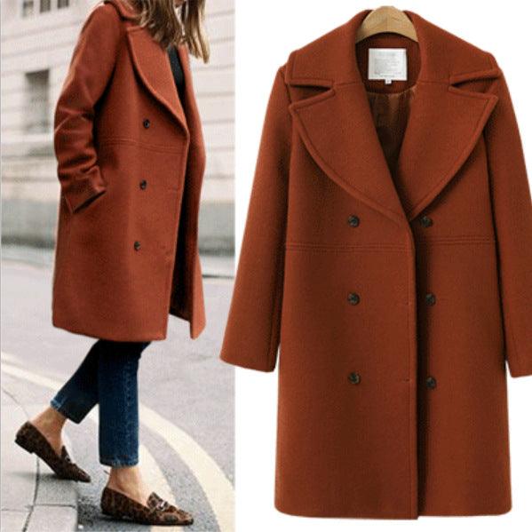 Europe and the United States autumn and winter large size cross-border women's woolen coat female double-breasted long windbreaker woolen coat wholesale - Viva Vista Store