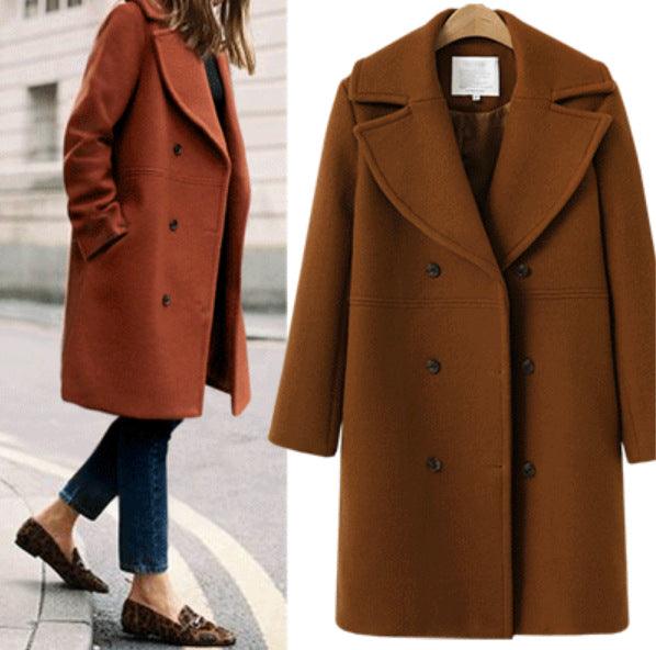 Europe and the United States autumn and winter large size cross-border women's woolen coat female double-breasted long windbreaker woolen coat wholesale - Viva Vista Store