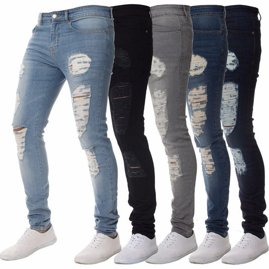 Cross-border foreign trade fashion casual men's jeans personality burst into a small feet jeans handsome hundred trousers - Viva Vista Store