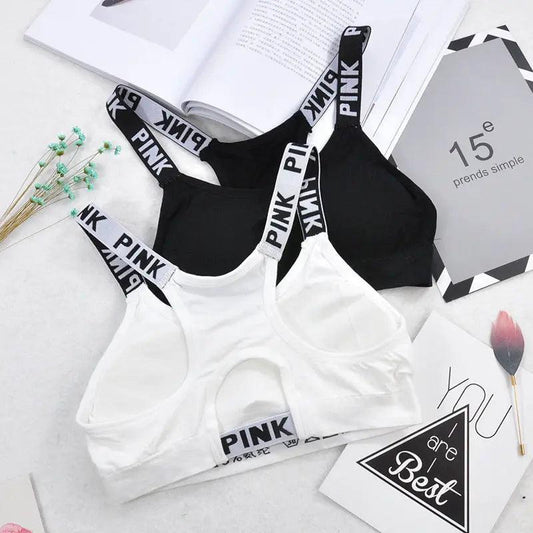 PINK English Letter Sling Sports Bra, Bra, Tank Top, Chest Pad, Letter Beautiful Back, Chest Wrapping, Pink Underwear - Viva Vista Store