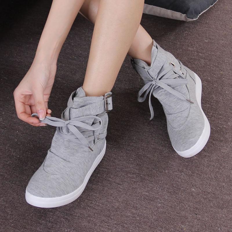 Women's boots high shoes canvas shoes round head belt students flat casual women's shoes - Viva Vista Store