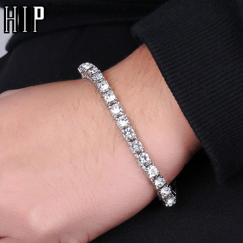 Hip hop 1row 2pcs vendendo bling cz iced out strass pulseira de zircônia cúbica pulseiras de cadeia de tênis para mulheres homens jóias - Viva Vista Store