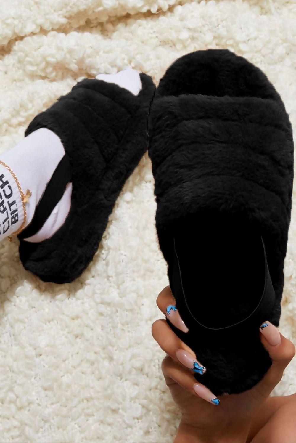 Faux Fur Fluffy Stripe Slippers - Viva Vista Store