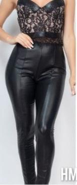 Black Faux Leather Elastic Waist Pants - Viva Vista Store