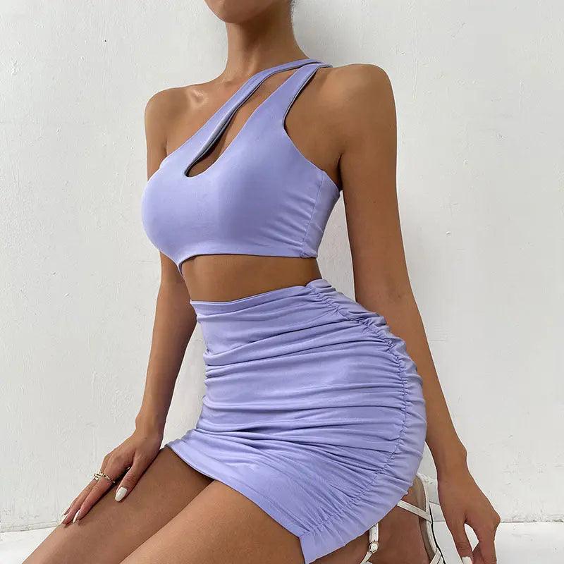 Purple Hollow Out Ruched Bodycon Mini Dress - Viva Vista Store