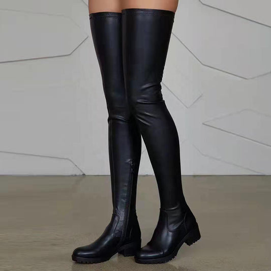 hot selling women's over-the-knee boots flat heel Pu leather women's shoes thigh high boots - Viva Vista Store