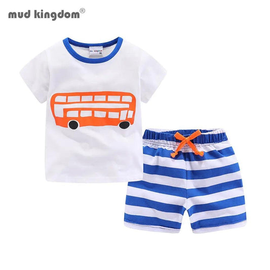 Mudkingdom Summer Toddler Boy Outfits Drawstring Short Set Cute Boys Clothes Set Stripe Kids Clothing Beach Holiday Clothes - Viva Vista Store