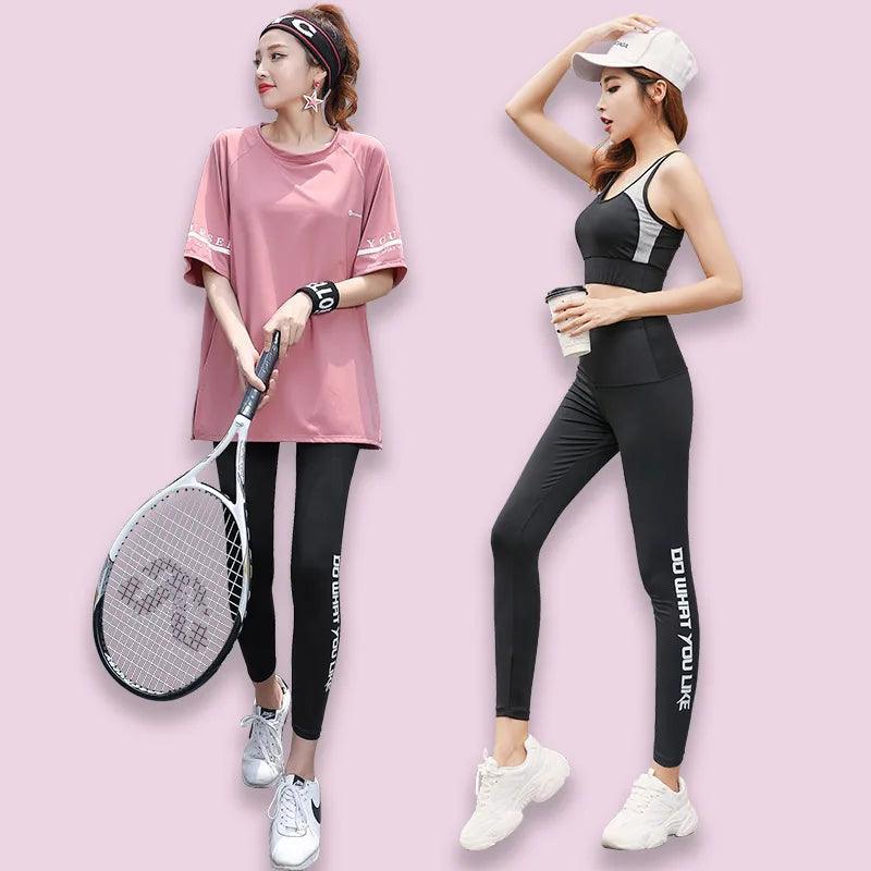 Women 3 Pieces Set Breathable Quick Dry Fitness Gym Loose T Shirt+Bra+Leggings Sports Running Yoga Suits Plus Size - Viva Vista Store