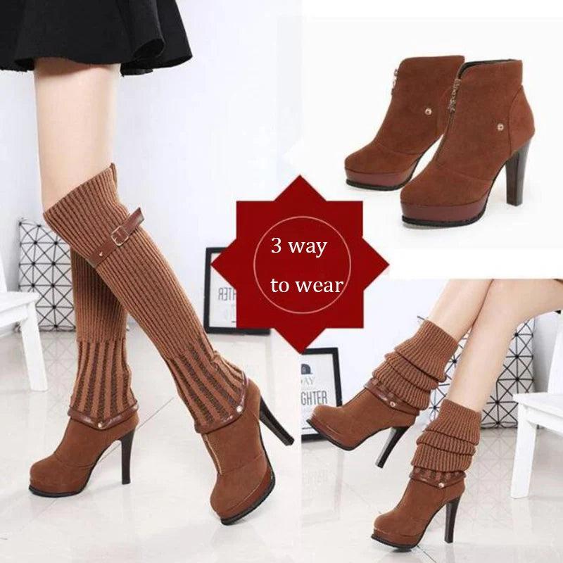 COVOYYAR 2021 Knitting Knee High Boots Fashion Long Thigh High Boots Women High Heels Autumn Winter Women Shoes Dual Use WBS2041 - Viva Vista Store