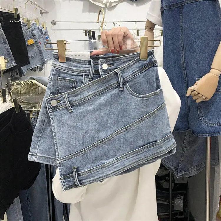 Plus Size Women's Summer Denim Culottes 2023 Casual Solid Color High Waist Irregular Short Hot Pants Skirt - Viva Vista Store