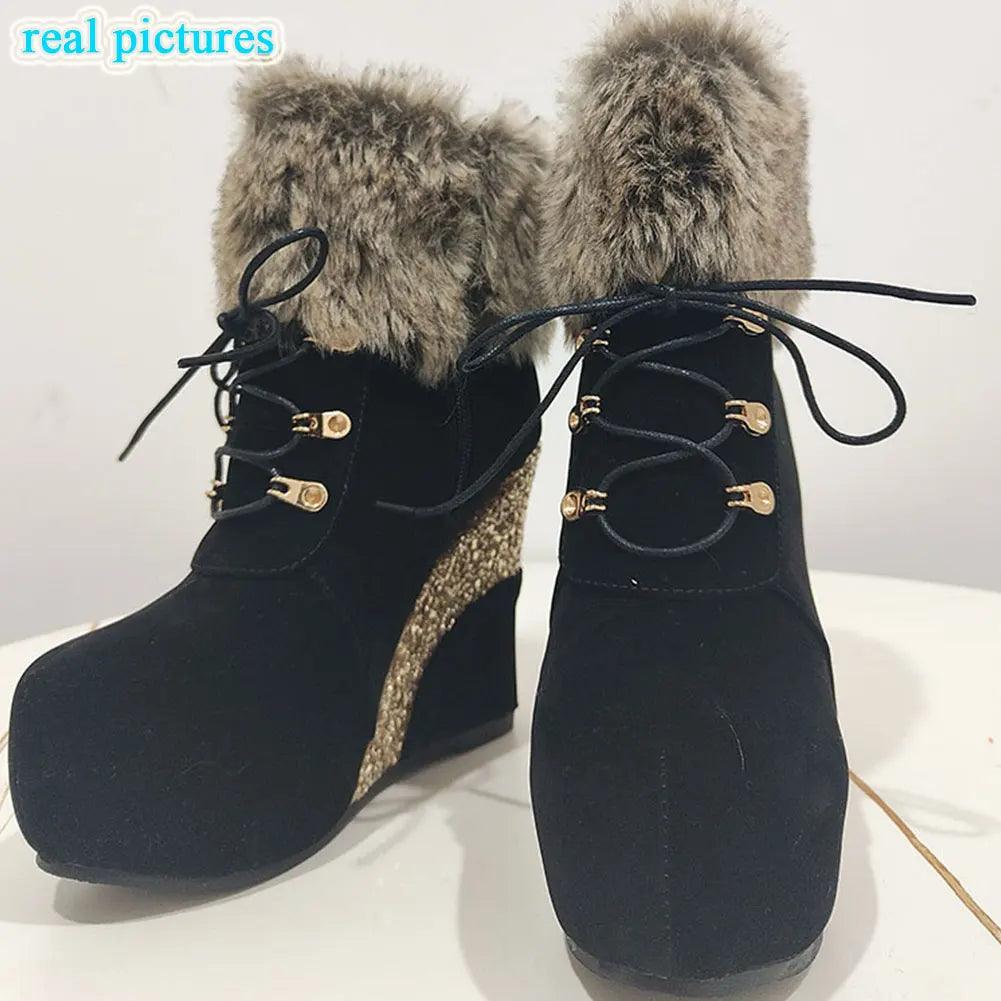 SARAIRIS Plus size 43 Fashion Russia Winter Wedges Shoes Ankle Boots Women Warm Boots Platform High Heels Snow Boots Shoes Woman - Viva Vista Store