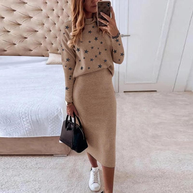 Women's Knitted Sweater Skirt Two Piece Set Women Slim Fit Elegant Tops Female Sweater Skirts Suits Office Lady Knitting Outfit - Viva Vista Store