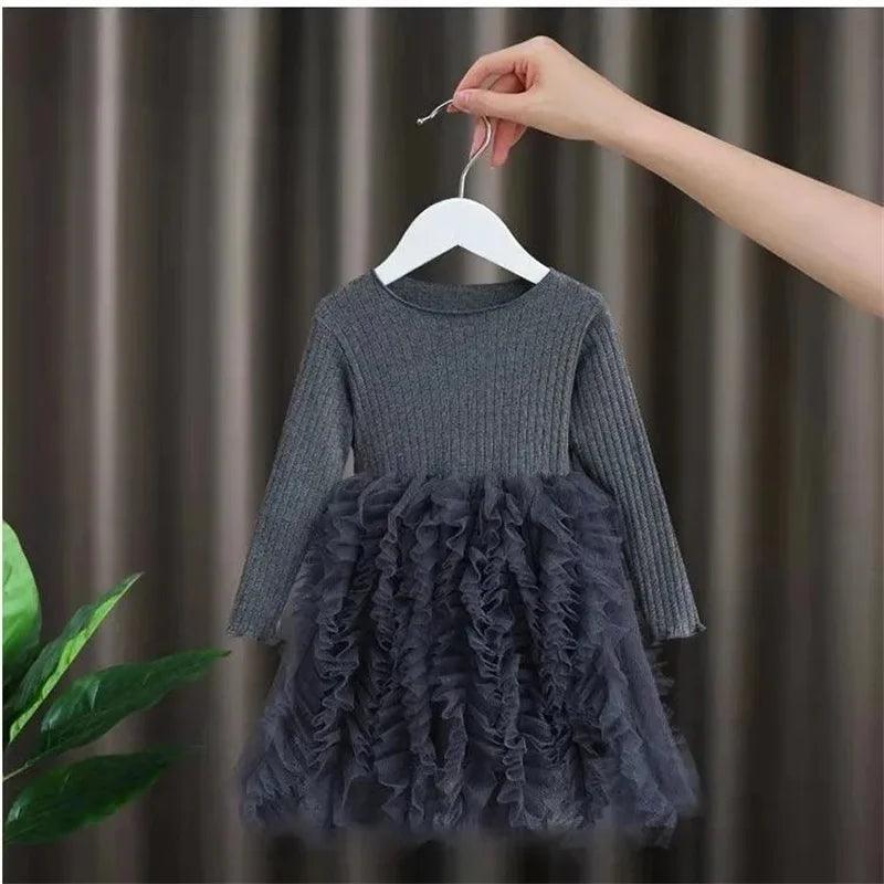 0-6 Years Old Princess Fluffy Skirt Girls Long-Sleeved Pure Dress Spring Autumn Baby Suits Pure Color Mesh Skirt  Children Cloth - Viva Vista Store