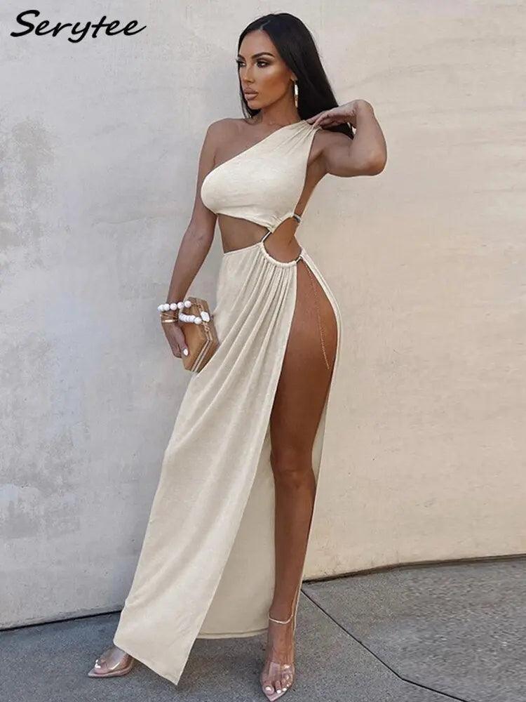 Serytee Sexy One Shoulder Beach Boho Cover Up Dress Women Summer High Split White Long Dress HolidayParty Robe 2022 Sundress - Viva Vista Store