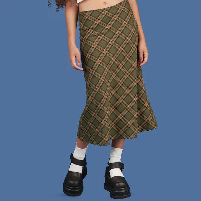 Elizabath E-girl Plaid High Waist Mermaid Skirts Women Streetwear Cotton Long Skirts Chic Vintage Y2K Style Ladies Bottoms Summer - Viva Vista Store