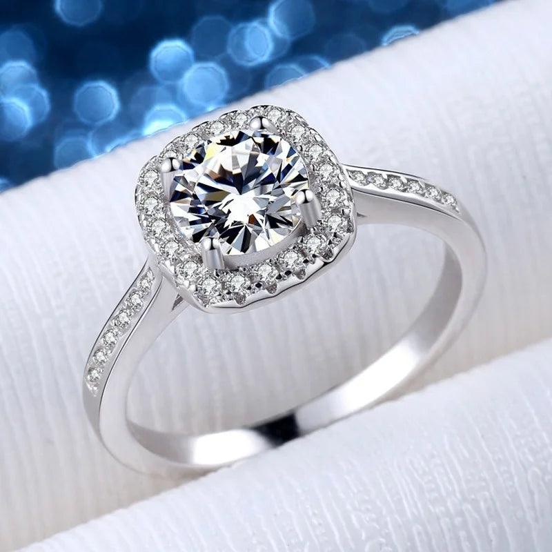 S925 Sterling Silver Ring Female Classic Luxury Square Bag Mozanstone Simulation Diamond Ring 1 Carat Rings For Women - Viva Vista Store