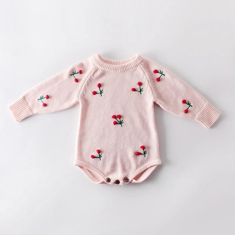 Spring Knitted Baby Romper Cherry Printed Newborn Baby Clothes 100% Cotton Knit Sweater Toddler Infant Baby Jumpsuit Overalls - Viva Vista Store