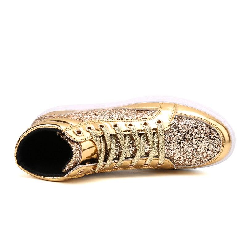 X Hot Fashion Golden Shiny Mirrors Mens Shoes Casual Club Bar Glitter Streetwear Hip hop High top Men Sneakers zapatos de hombre - Viva Vista Store