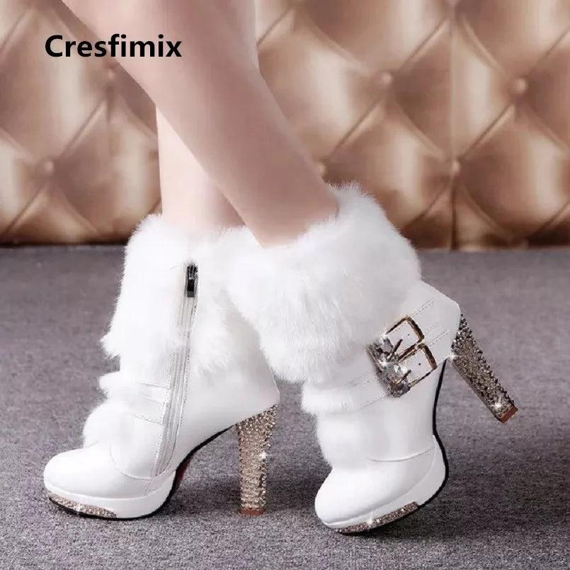 Cresfimix women cute sweet high quality white pu leather high heel boots lady casual autumn & winter warm boots cool shoes a2849 - Viva Vista Store