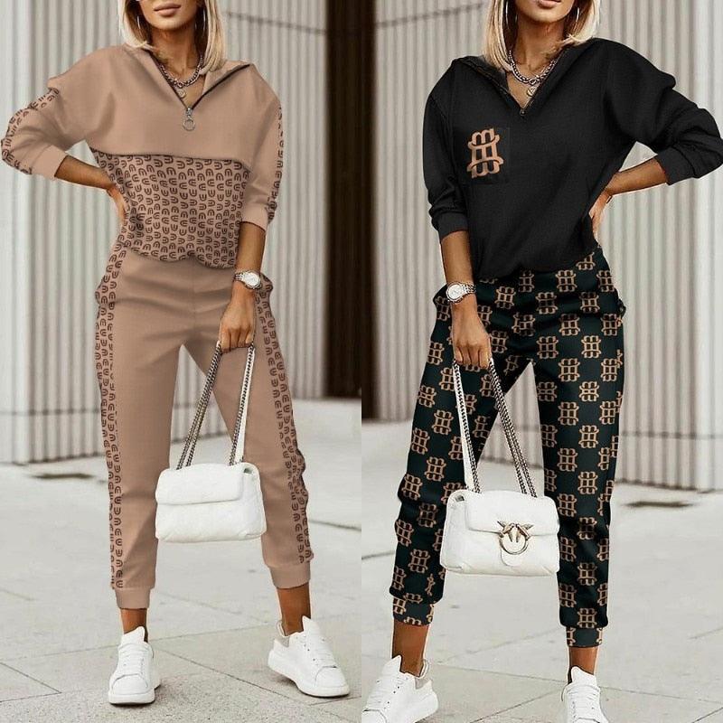 New Fashion Women Plaid Print Zipper Front Hooded Top & Pants Set Two Pieces Suit Flare Pants Outwear - Viva Vista Store