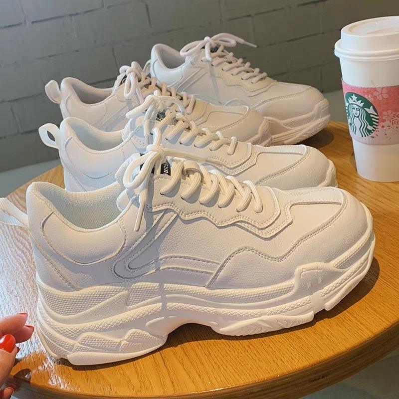 White Women Shoes New Chunky Sneakers For Women Lace-Up White Vulcanize Shoes Casual Fashion Dad Shoes Platform Sneakers Basket - Viva Vista Store