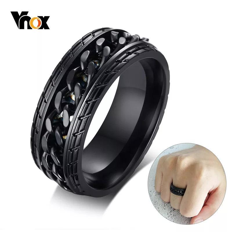 Vnox 8mm Cool Black Spinner Chain Ring for Men Tire Texture Stainless Steel Rotatable Links Punk Male Anel - Viva Vista Store