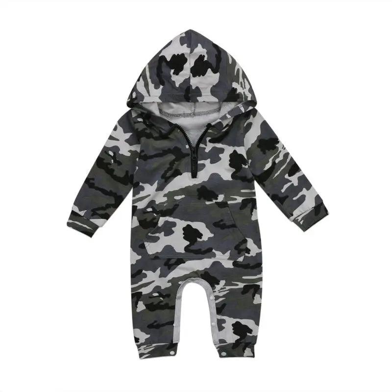 0-24M Baby Newborn Baby Camo Long Sleeve Romper Infant Jumpsuit Boy Hooded Boy Camouflage Romper Boys Outfit Warm Spring Autumn - Viva Vista Store