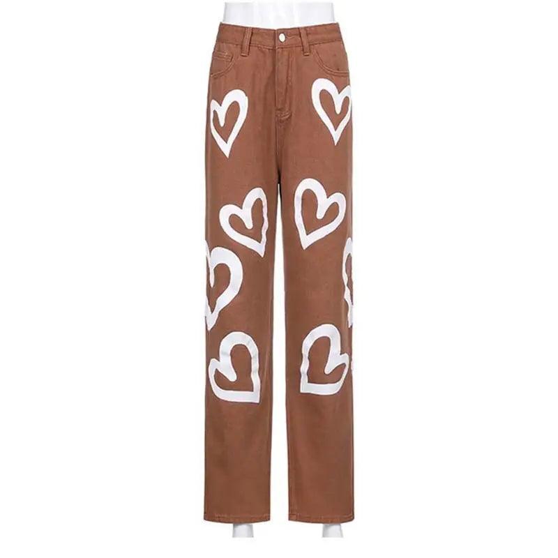 Vintage Heart Printed Y2K Baggy Jeans - Viva Vista Store