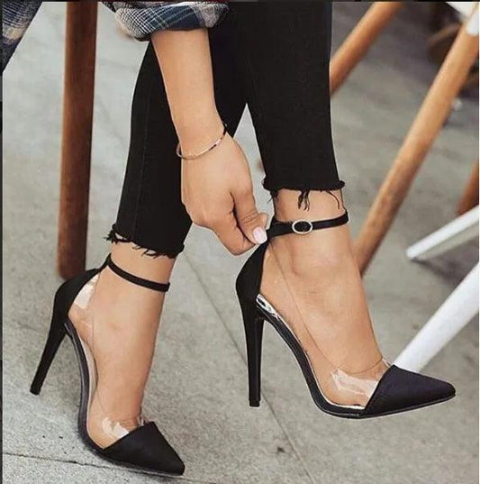 High Heel Pointed Monochrome Belt Buckle Stylish Women'S Single Shoes Rose Red Pink Black Apricot Color 34 - 43 - Viva Vista Store