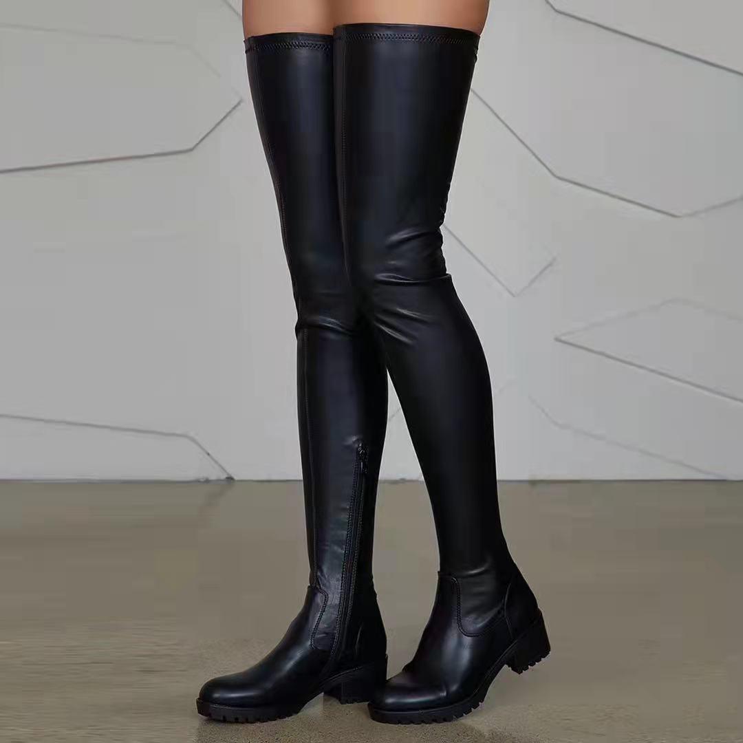 hot selling women's over-the-knee boots flat heel Pu leather women's shoes thigh high boots - Viva Vista Store