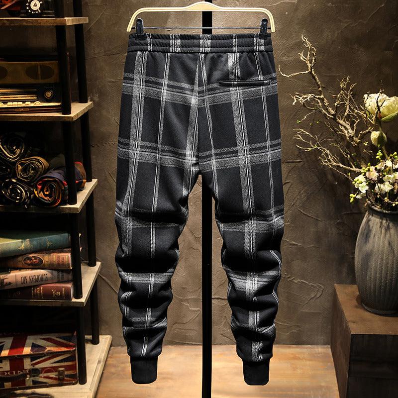 Autumn and winter striped casual pants men's Korean version of the trend black gray Mao Ni color tide card foot trousers male - Viva Vista Store