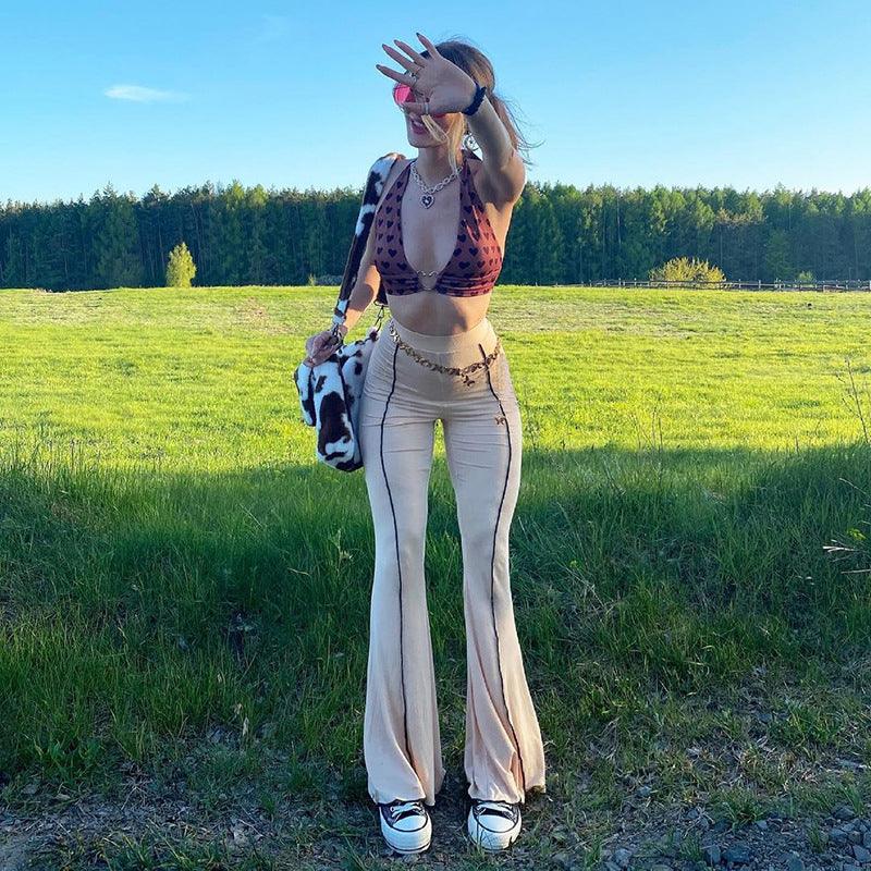 ins fashion street style women's clothing new anti-car line high waist show figure flared pants women - Viva Vista Store