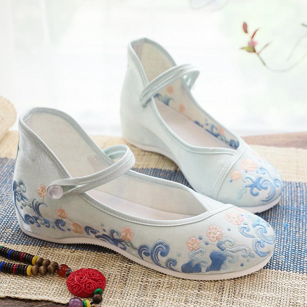 Hai Ling old Beijing cloth shoes embroidered shoes beef tendon Hanfu shoes lightweight antiques Hanfu shoes low-heeled flat women's shoes - Viva Vista Store