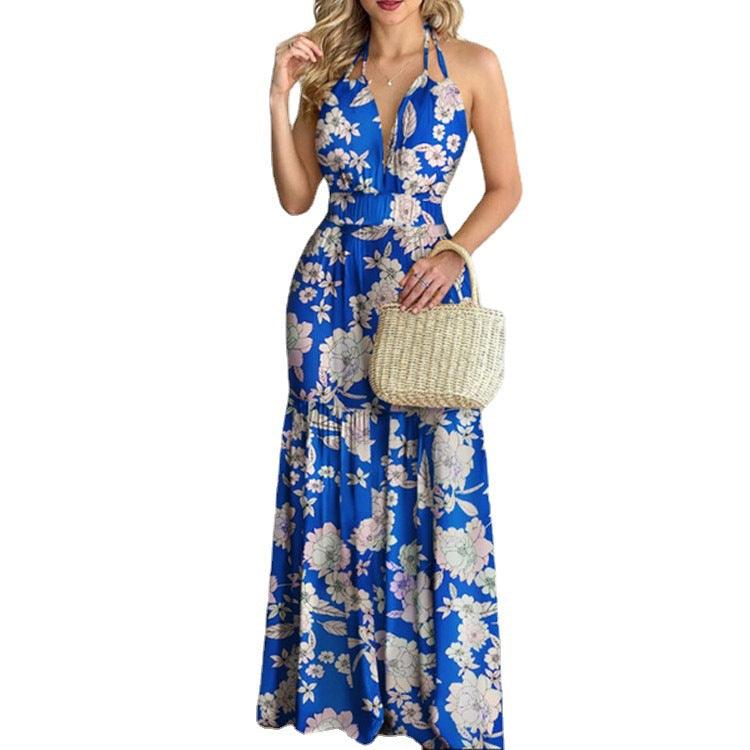 Amazon eBay explosion models 2021 European and American summer new print leap long skirt dress cross-border spot - Viva Vista Store