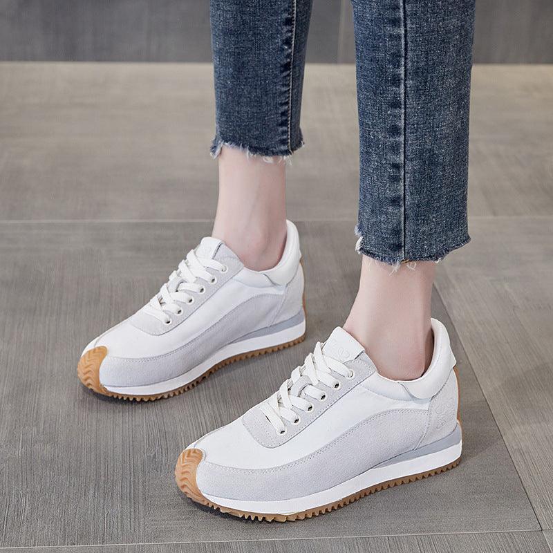 Leather old shoes female 2021 new women's shoes increase the fruits of Agam shoes Yinglan Fengde training shoes women's thick bottom white shoes - Viva Vista Store