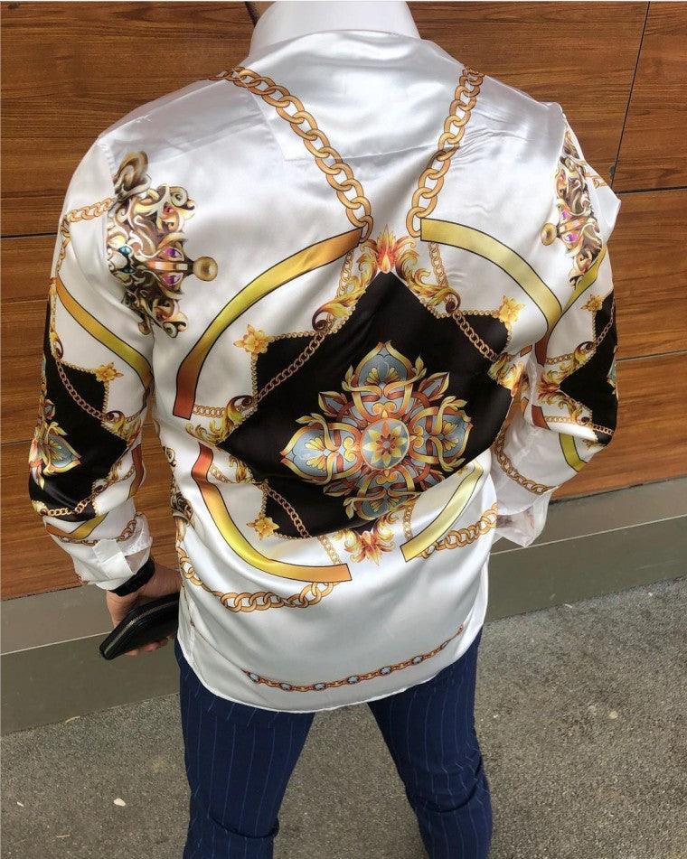 Cross-border 2021 Europe and the United States independent station autumn new casual fashion printed long-sleeved silk shirt - Viva Vista Store