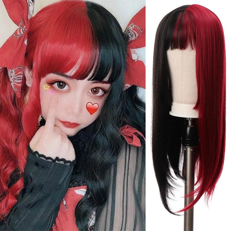 Cosplay anime fake female black white yin yang color air Liu Hai Chang straight female chemical fiber WIG empty store new - Viva Vista Store