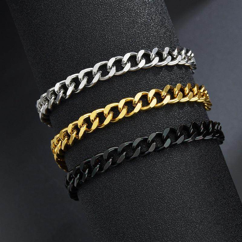 Japanese and South Korea trend Cubar chain titanium steel bracelet personality is to say two sides of 18K gold thick chain hip hopes - Viva Vista Store